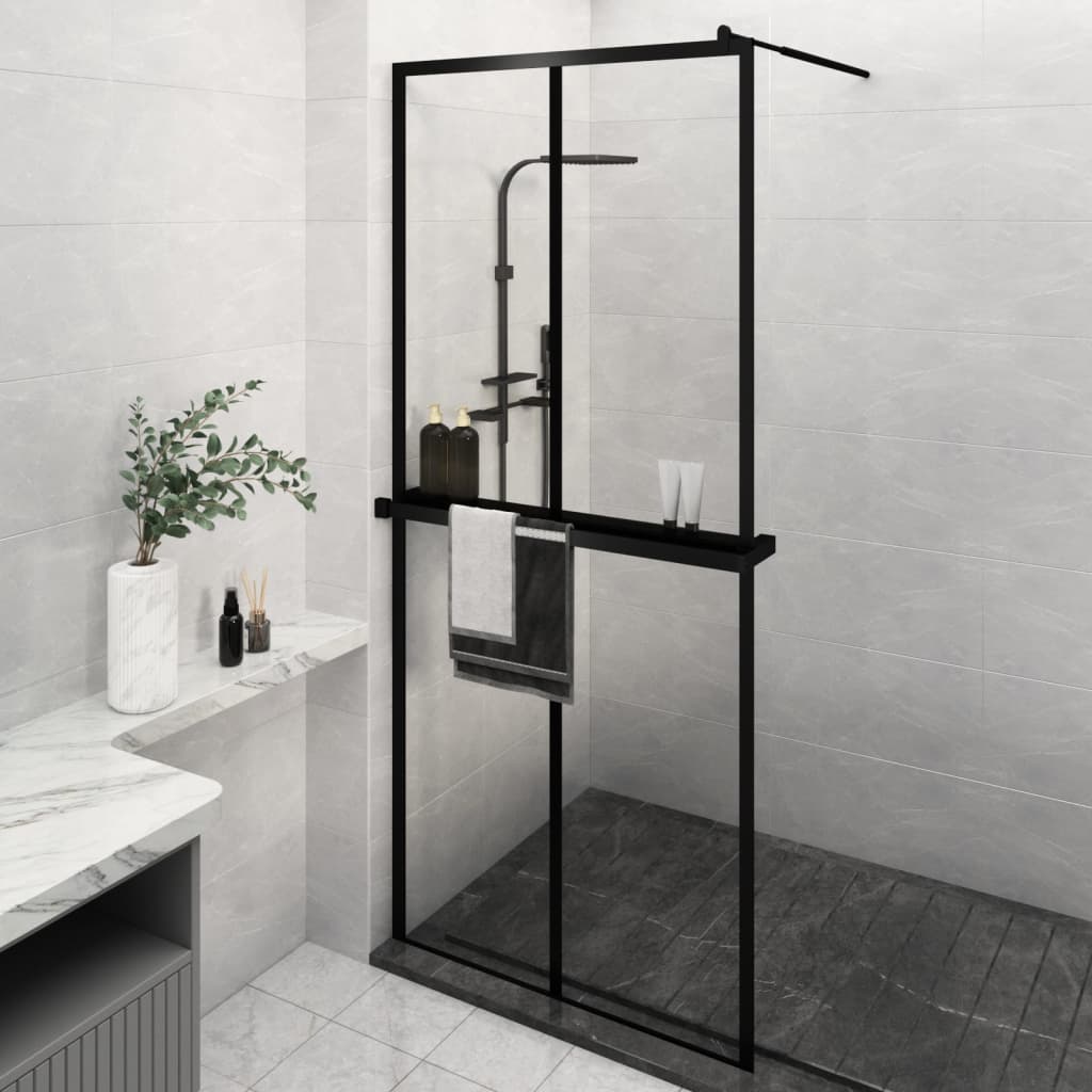 Berkfield Walk-in Shower Wall with Shelf Black 90x195 cm ESG Glass&Aluminium
