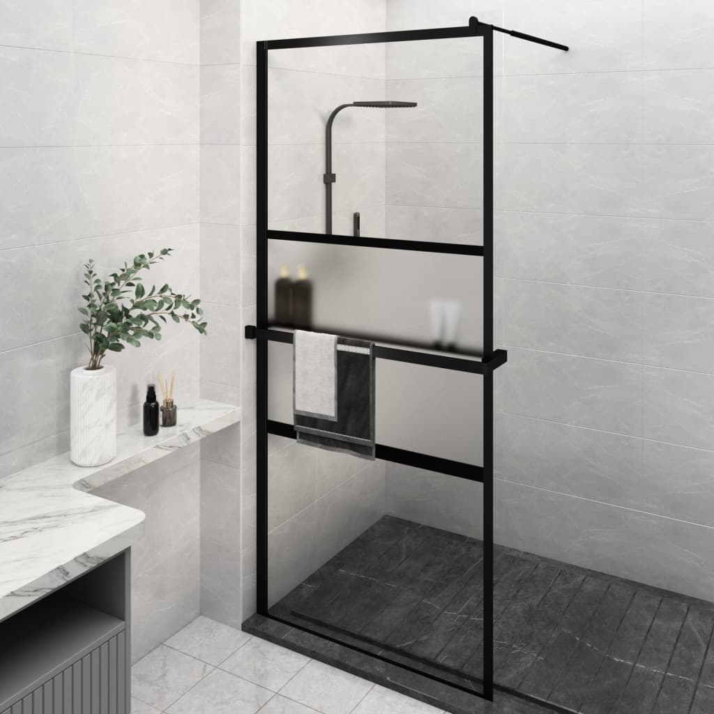 Berkfield Walk-in Shower Wall with Shelf Black 100x195 cm ESG Glass&Aluminium