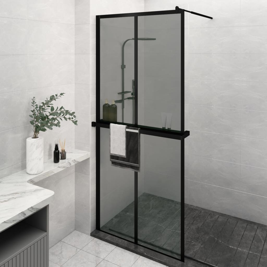 Berkfield Walk-in Shower Wall with Shelf Black 100x195 cm ESG Glass&Aluminium