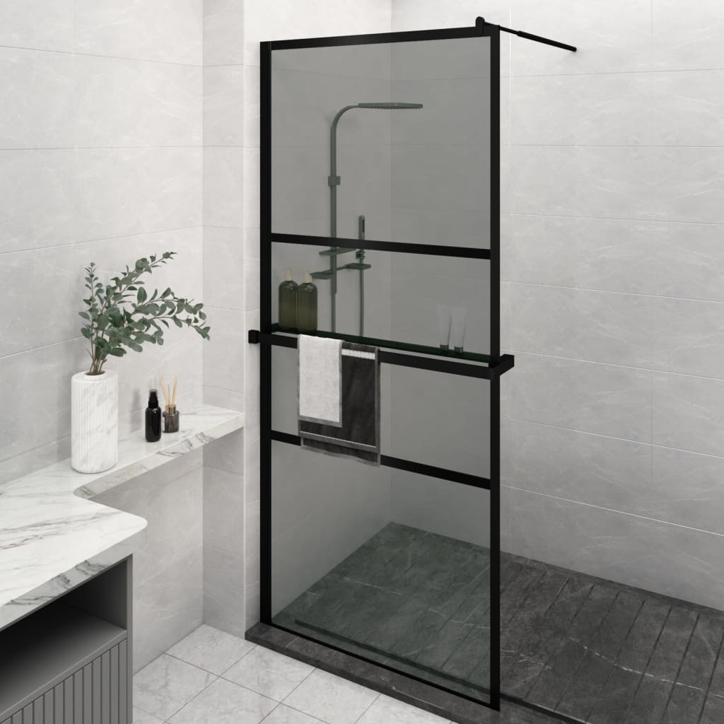 Berkfield Walk-in Shower Wall with Shelf Black 100x195 cm ESG Glass&Aluminium