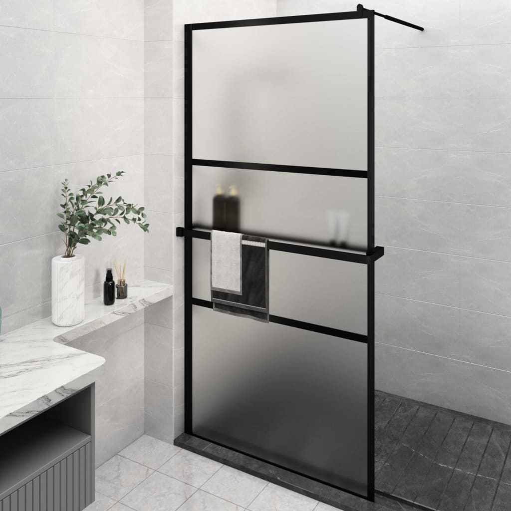 Berkfield Walk-in Shower Wall with Shelf Black 115x195 cm ESG Glass&Aluminium
