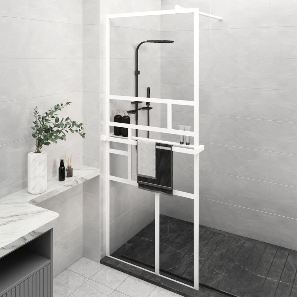 Berkfield Walk-in Shower Wall with Shelf White 80x195 cm ESG Glass&Aluminium
