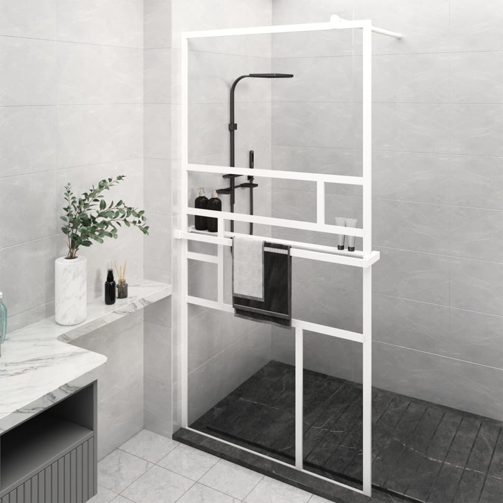 Berkfield Walk-in Shower Wall with Shelf White 100x195 cm ESG Glass&Aluminium