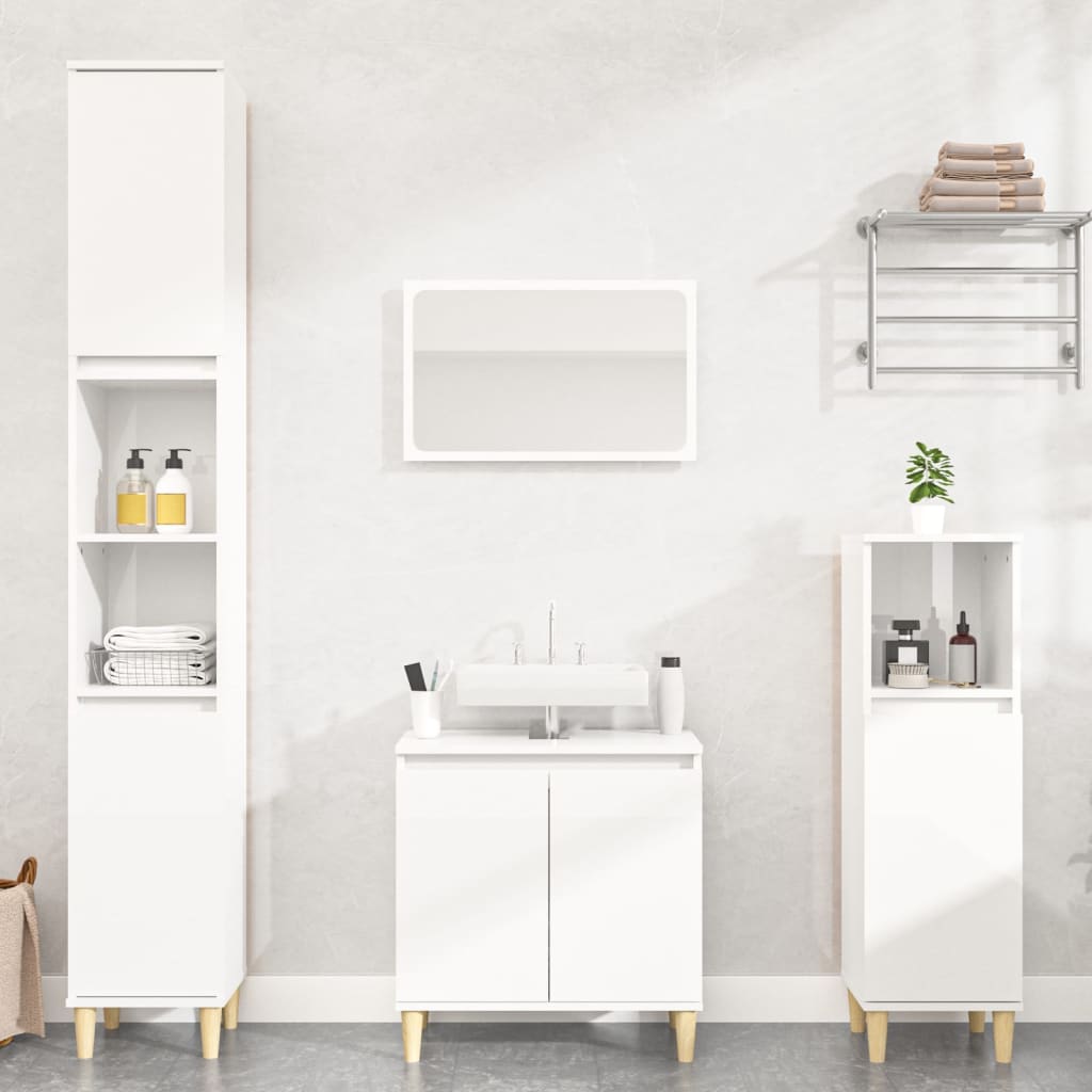 Berkfield 3 Piece Bathroom Furniture Set High Gloss White Engineered Wood