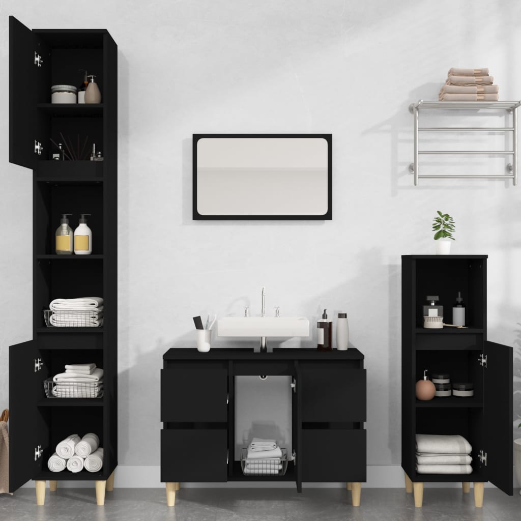 Berkfield 3 Piece Bathroom Furniture Set Black Engineered Wood