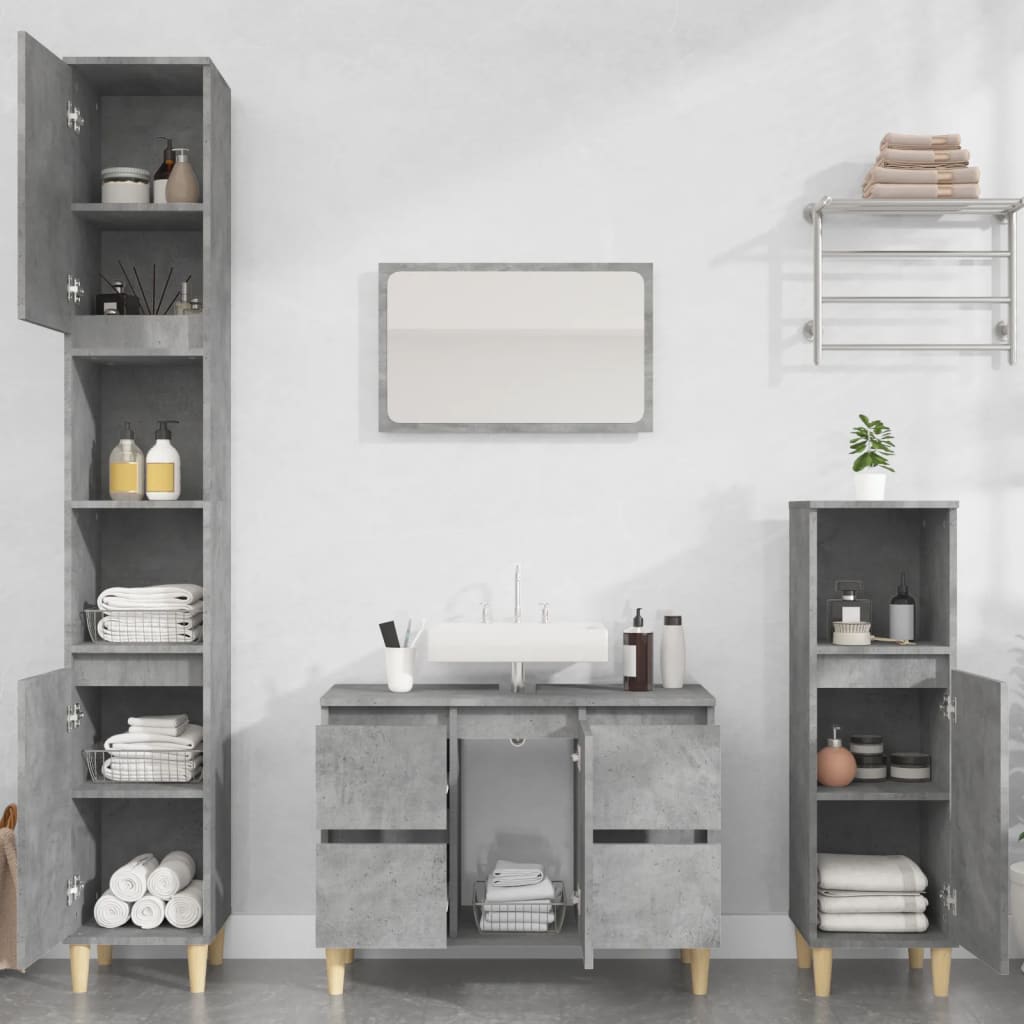 Berkfield 3 Piece Bathroom Furniture Set Concrete Grey Engineered Wood
