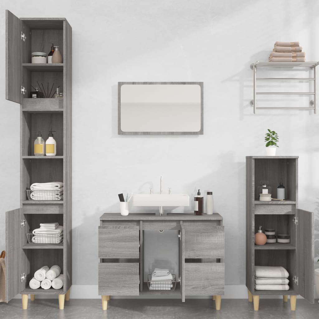 Berkfield 3 Piece Bathroom Furniture Set Grey Sonoma Engineered Wood