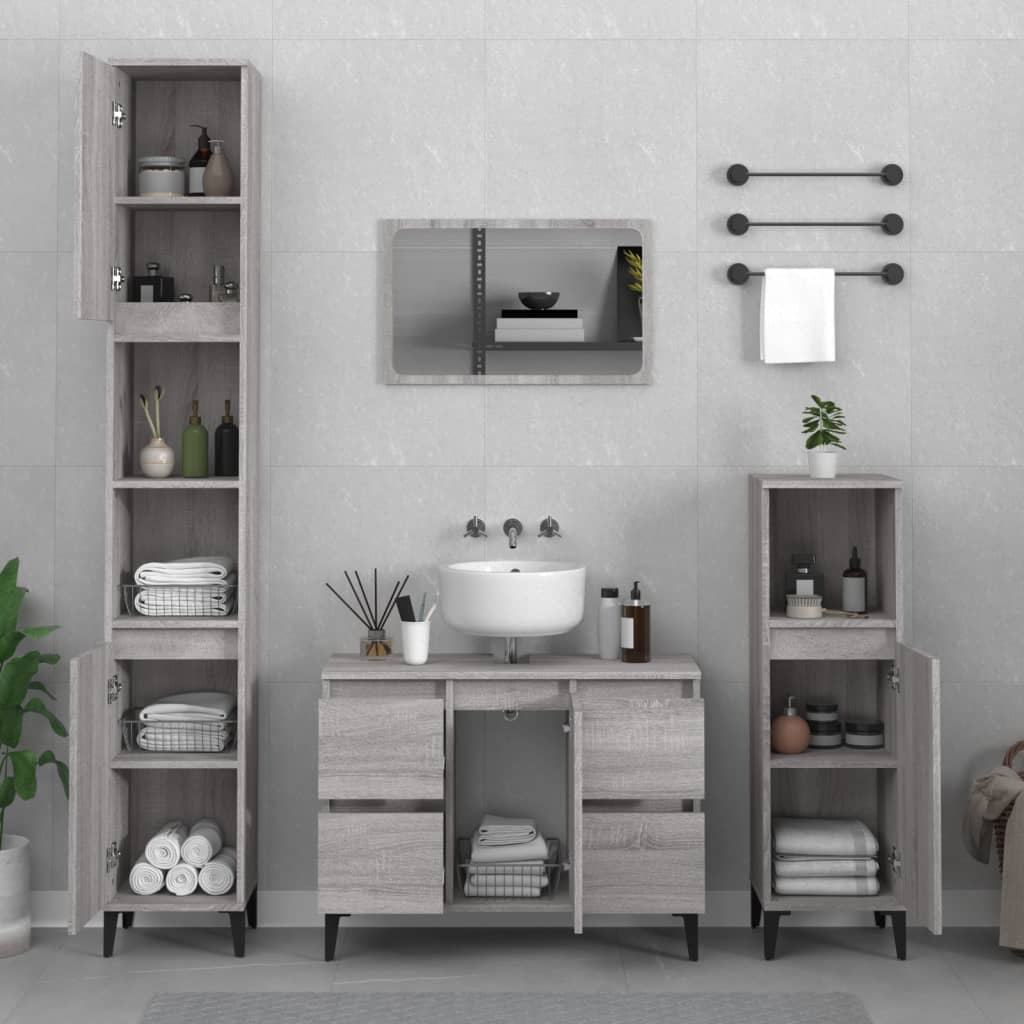 Berkfield 3 Piece Bathroom Furniture Set Grey Sonoma Engineered Wood