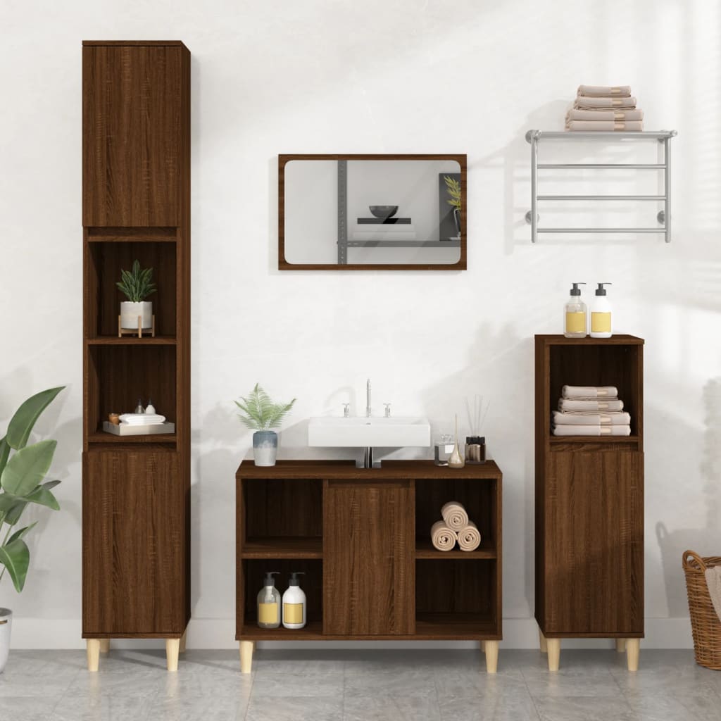 Berkfield 3 Piece Bathroom Furniture Set Brown Oak Engineered Wood
