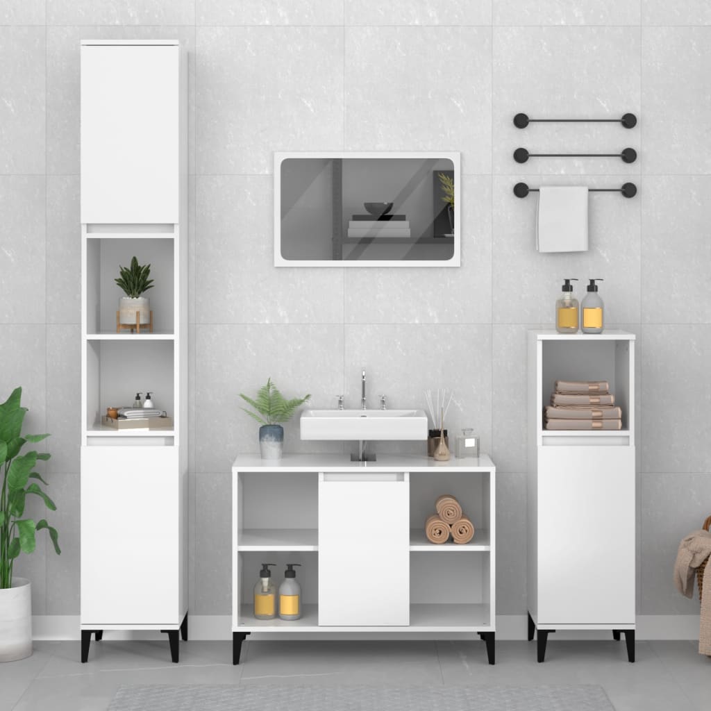 Berkfield 3 Piece Bathroom Furniture Set High Gloss White Engineered Wood