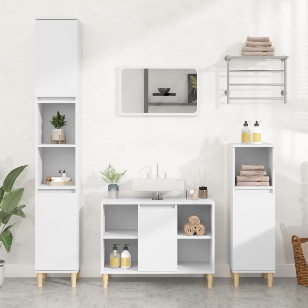 Berkfield 3 Piece Bathroom Furniture Set White Engineered Wood