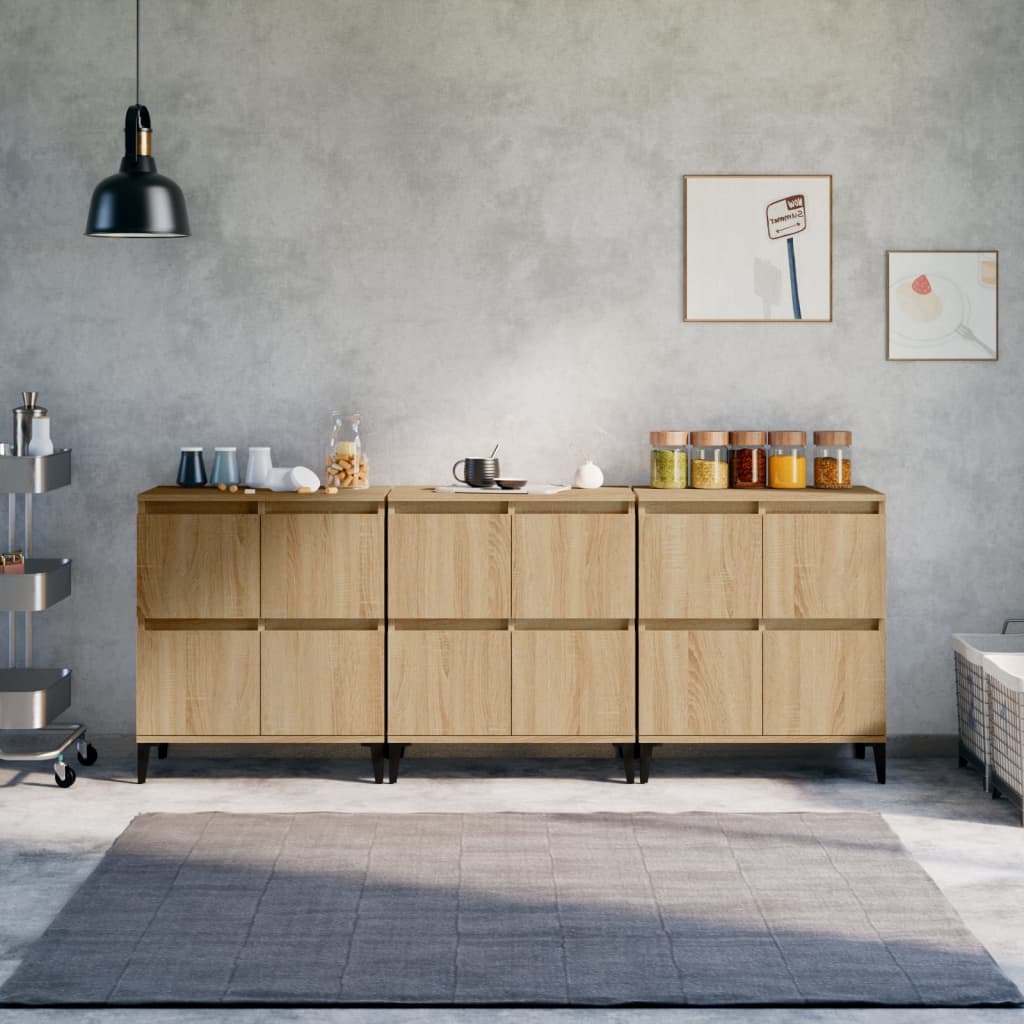 Berkfield Sideboards 3 pcs Sonoma Oak 60x35x70 cm Engineered Wood