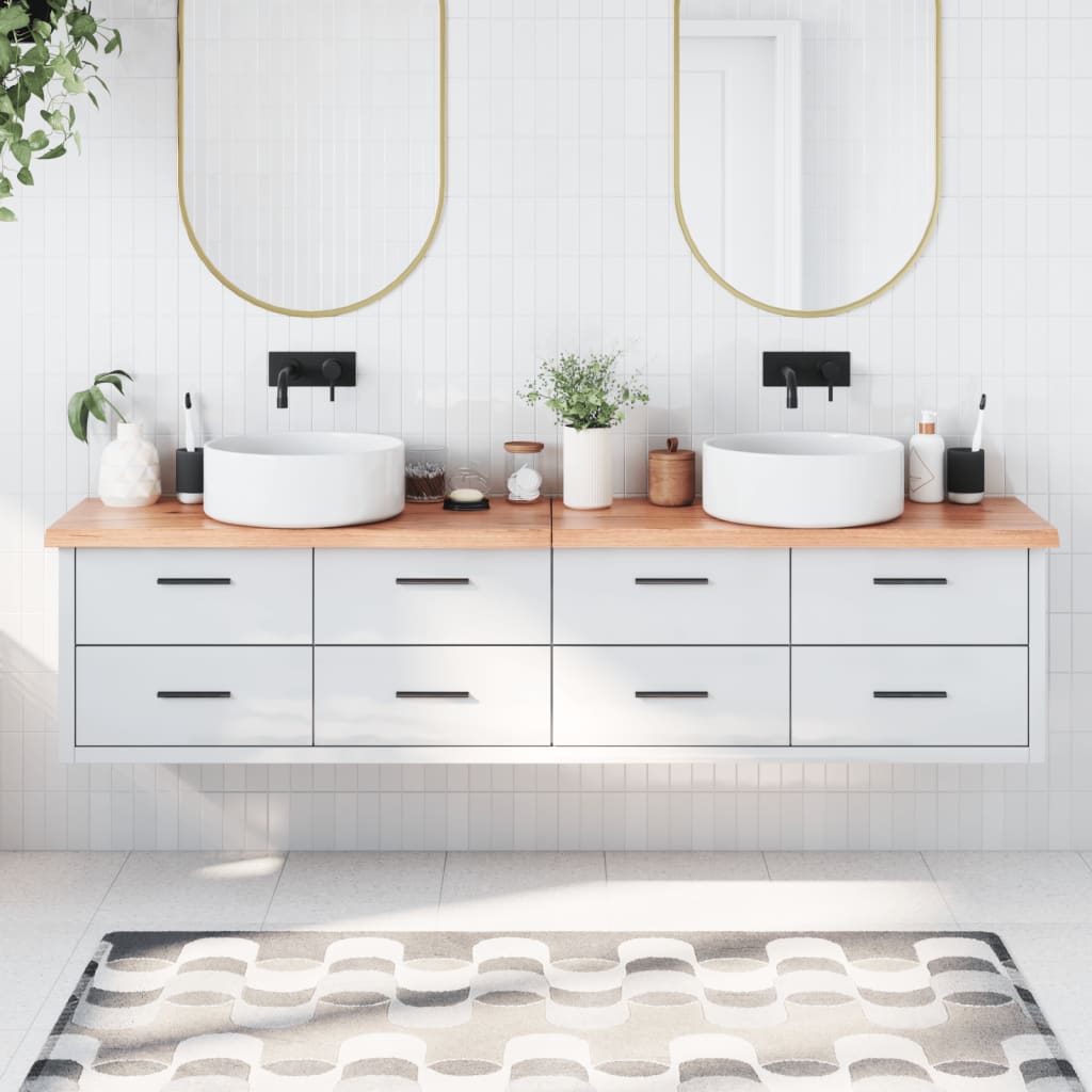 Berkfield Bathroom Countertop Light Brown 200x30x4 cm Treated Solid Wood