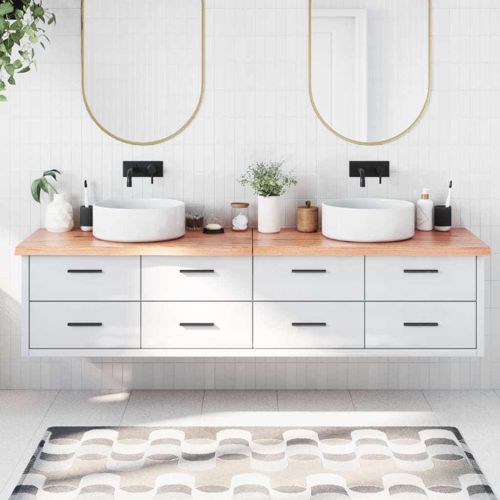 Berkfield Bathroom Countertop Light Brown 200x50x4 cm Treated Solid Wood