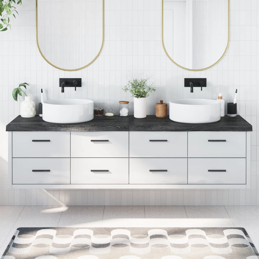 Berkfield Bathroom Countertop Dark Grey 200x50x6 cm Treated Solid Wood