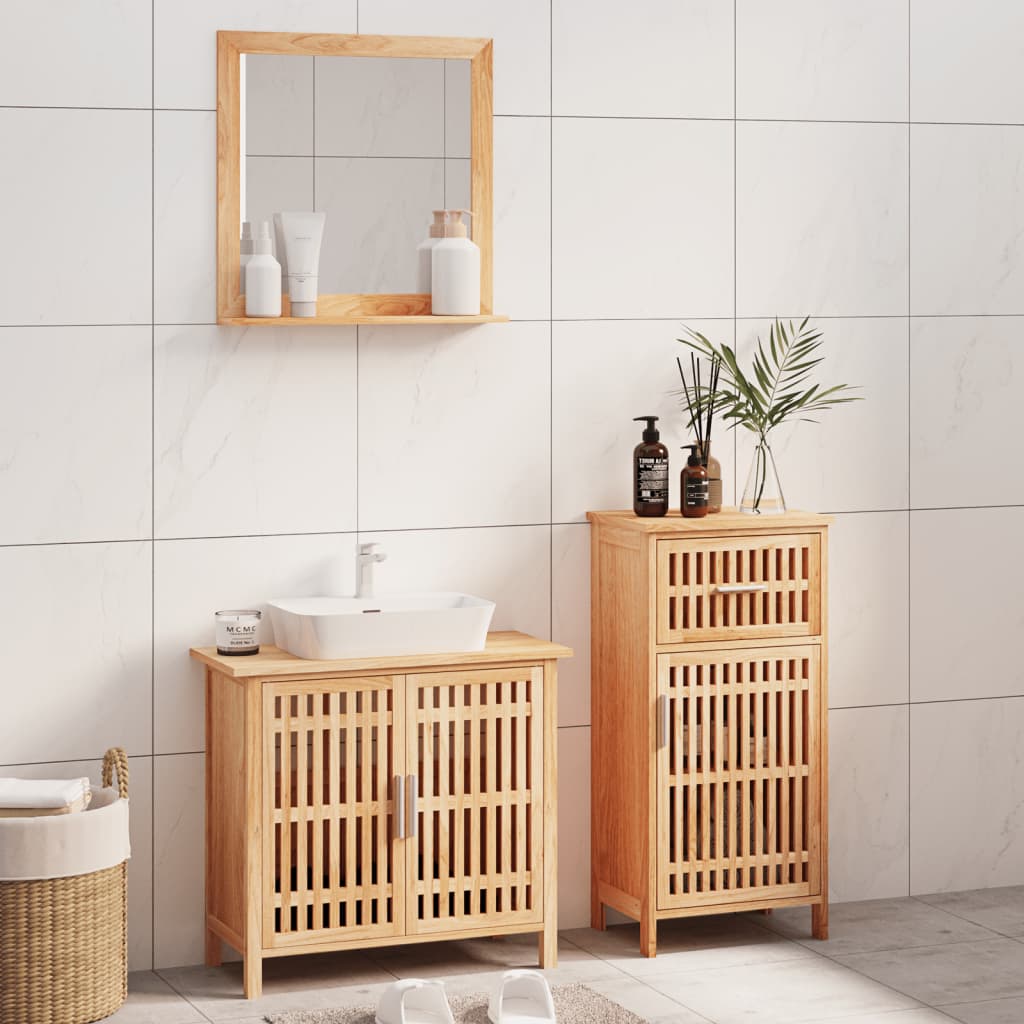 Berkfield 3 Piece Bathroom Furniture Set Solid Wood Walnut