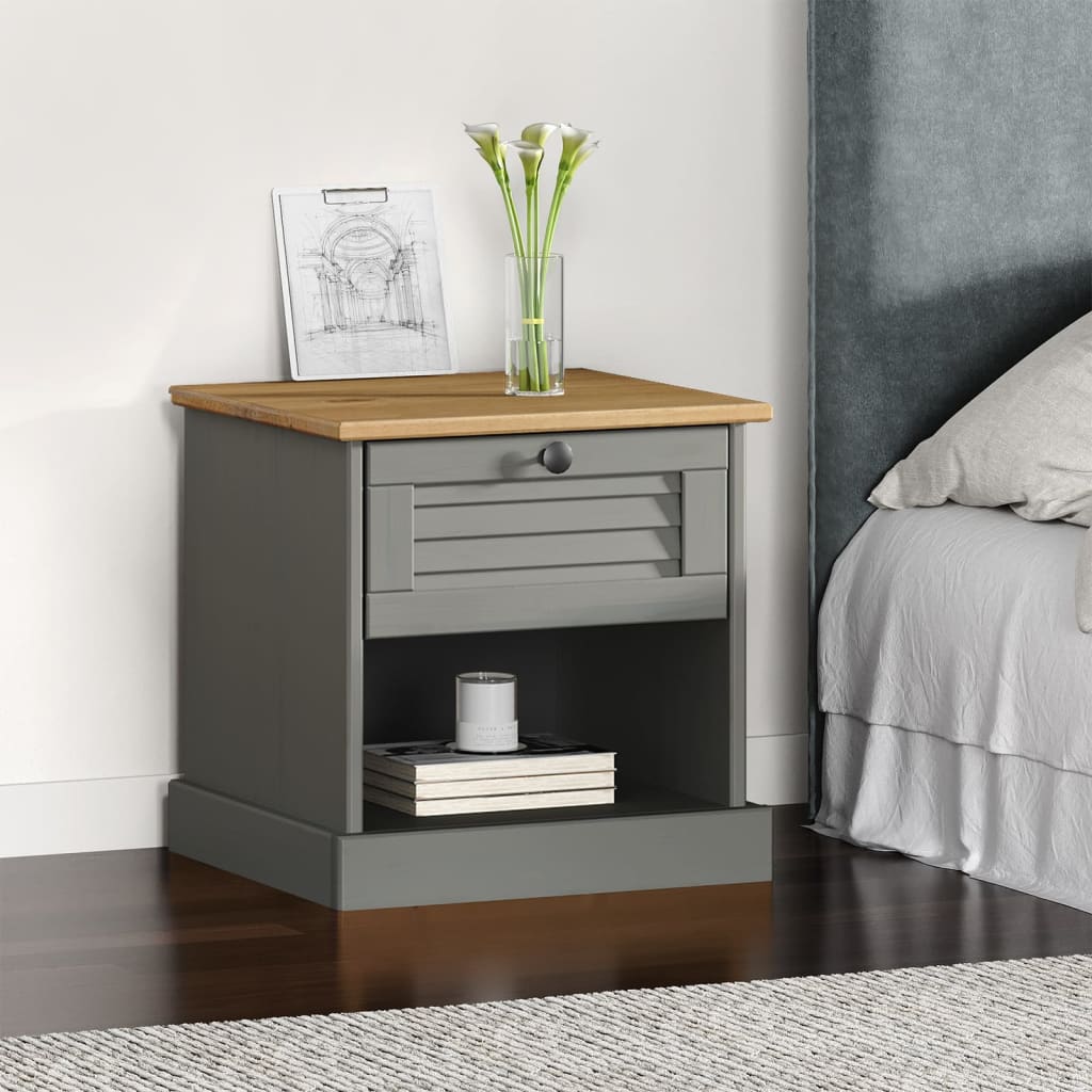 Berkfield Bedside Cabinet VIGO Grey 42x35x40 cm Solid Wood Pine