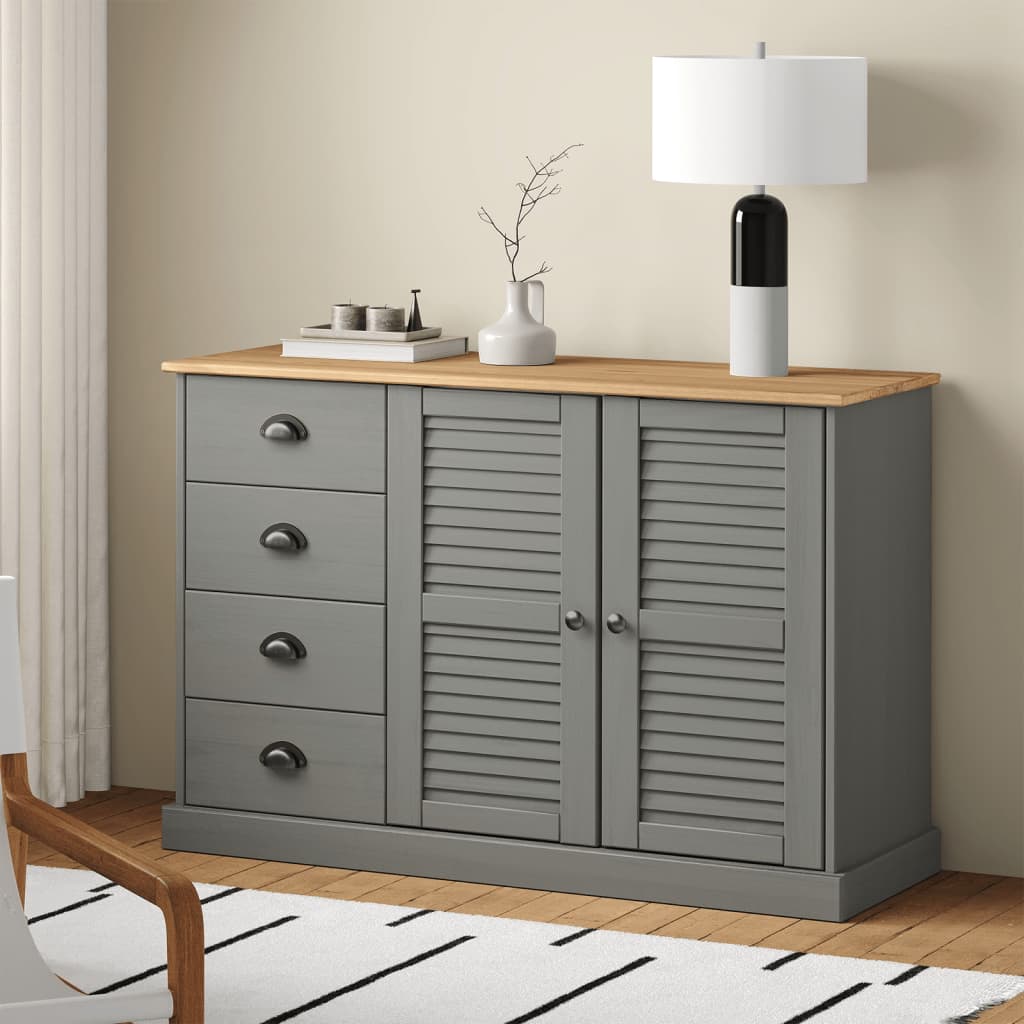 Berkfield Sideboard with Drawers VIGO 113x40x75 cm Grey Solid Wood Pine