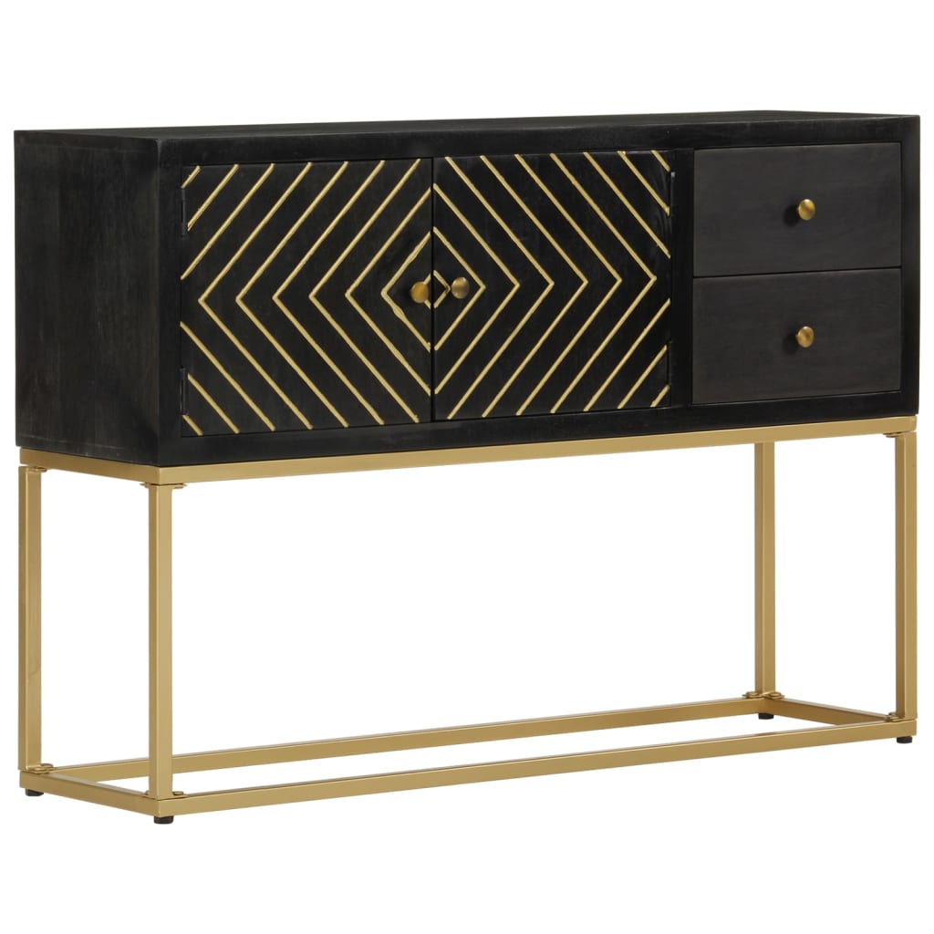 Berkfield Sideboard Black and Gold 110x30x75 cm Solid Wood Mango