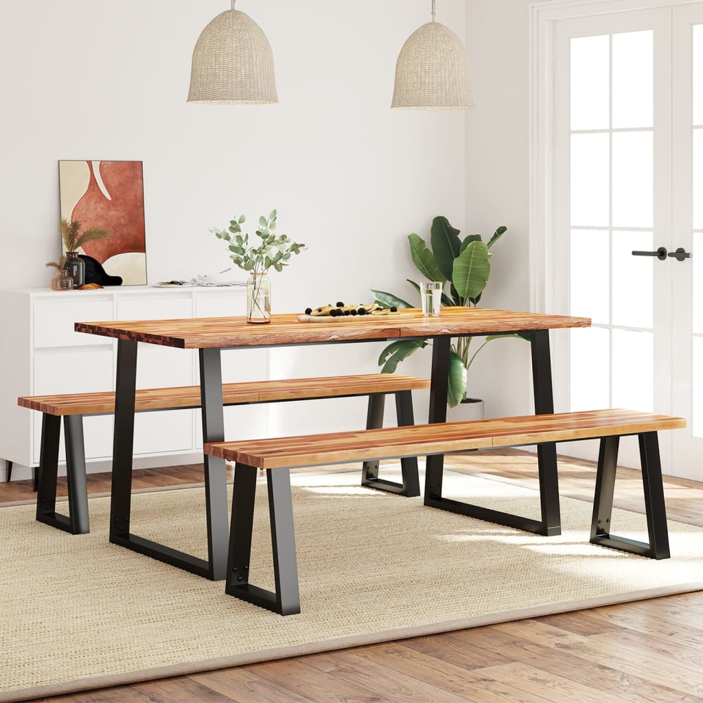 Berkfield 3 Piece Dining Set with Live Edge Solid Wood Acacia