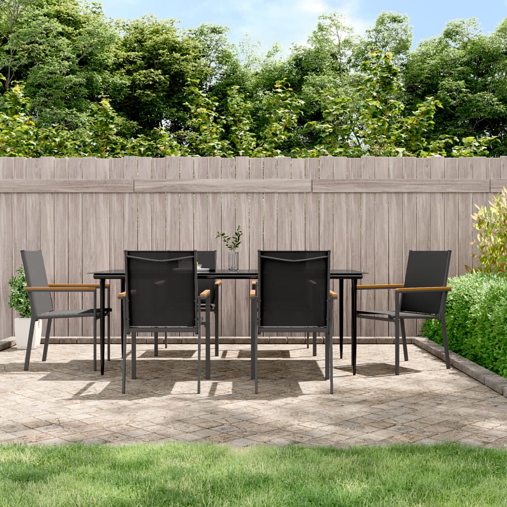 Berkfield 7 Piece Garden Dining Set Black Textilene and Steel