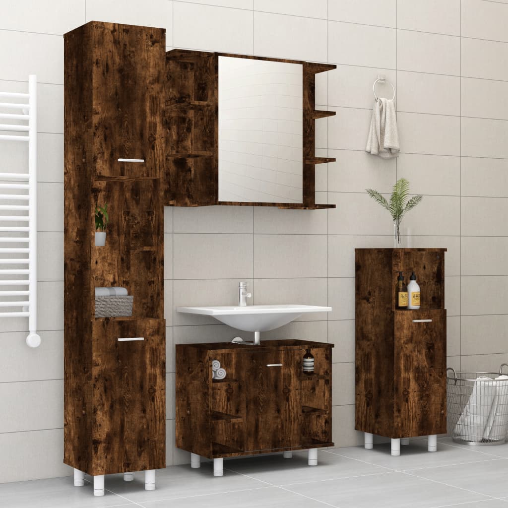 Berkfield 4 Piece Bathroom Cabinet Set Smoked Oak Engineered Wood