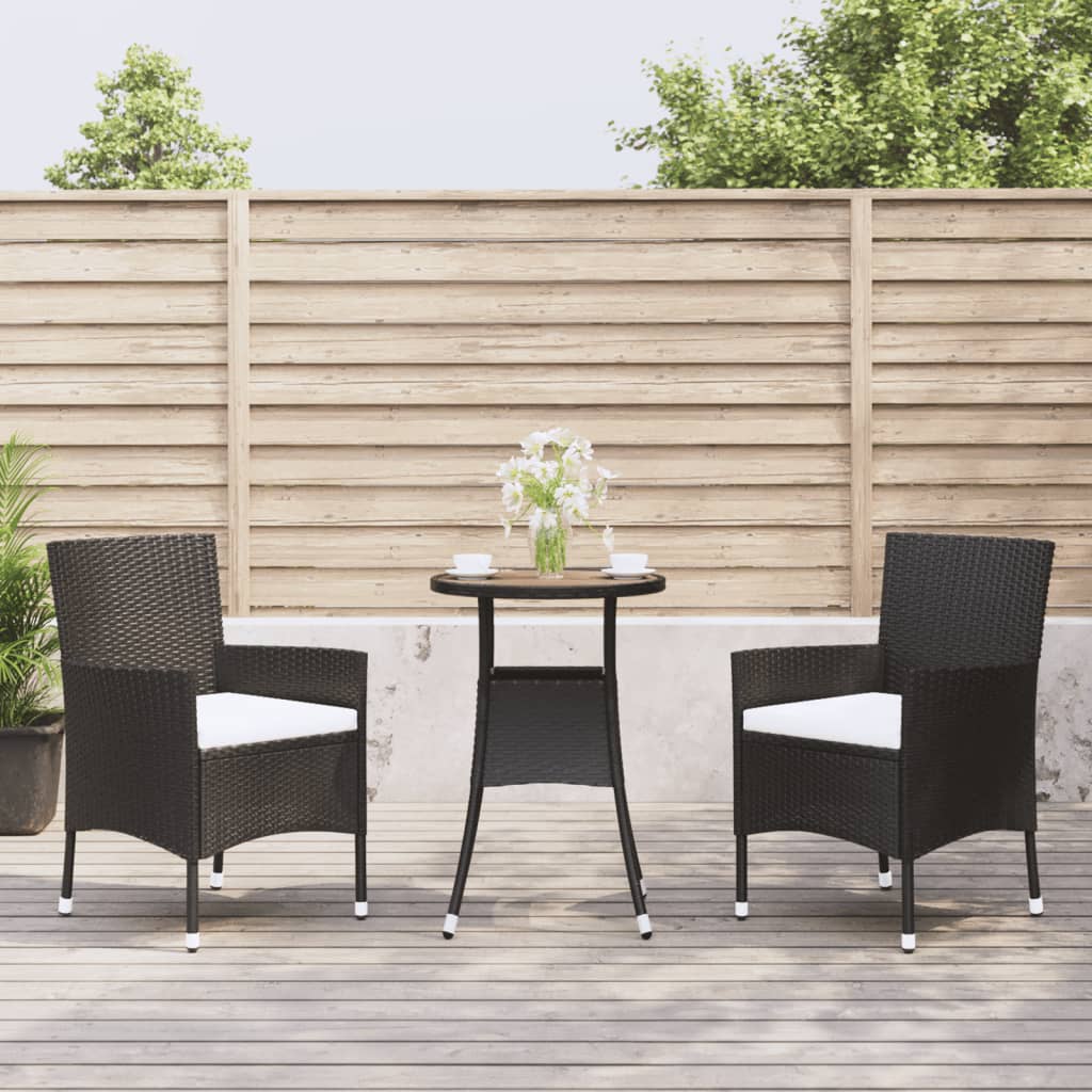 Berkfield 3 Piece Garden Bistro Set with Cushions Black Poly Rattan