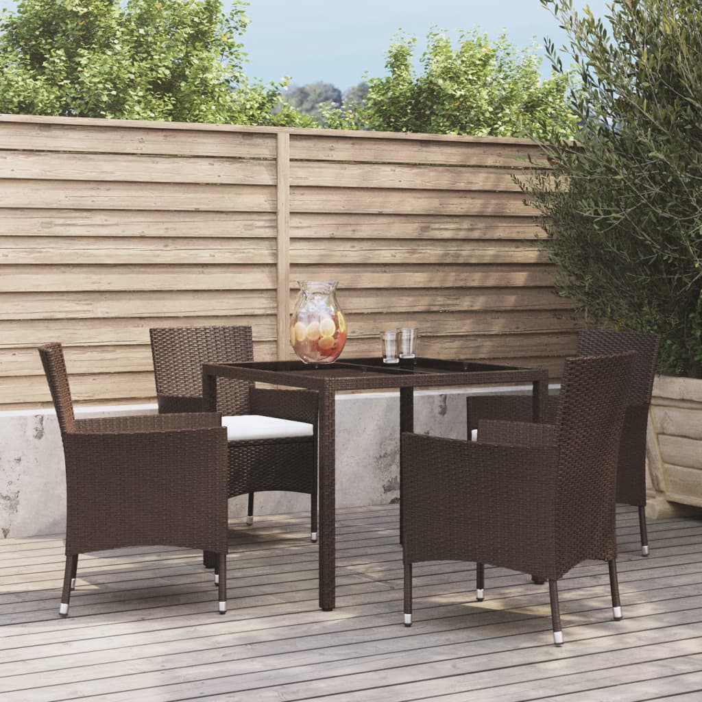 Berkfield 5 Piece Garden Dining Set with Cushions Brown Poly Rattan