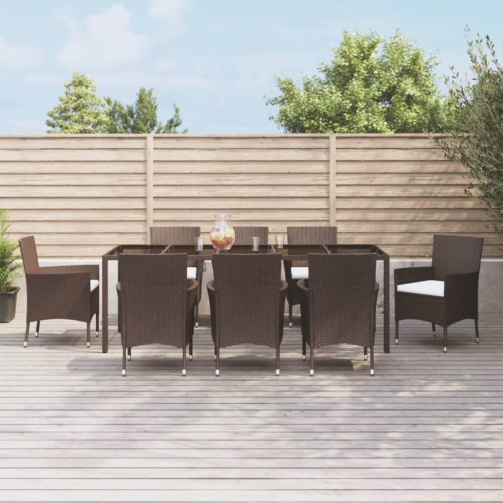 Berkfield 9 Piece Garden Dining Set with Cushions Brown Poly Rattan
