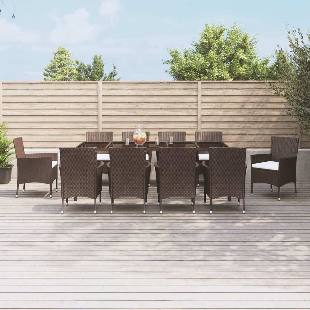 Berkfield 11 Piece Garden Dining Set with Cushions Brown Poly Rattan