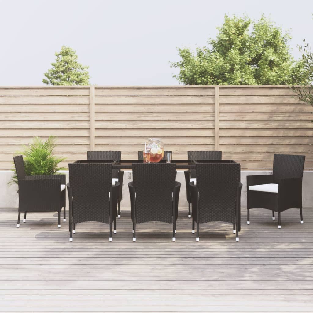 Berkfield 9 Piece Garden Dining Set with Cushions Black Poly Rattan