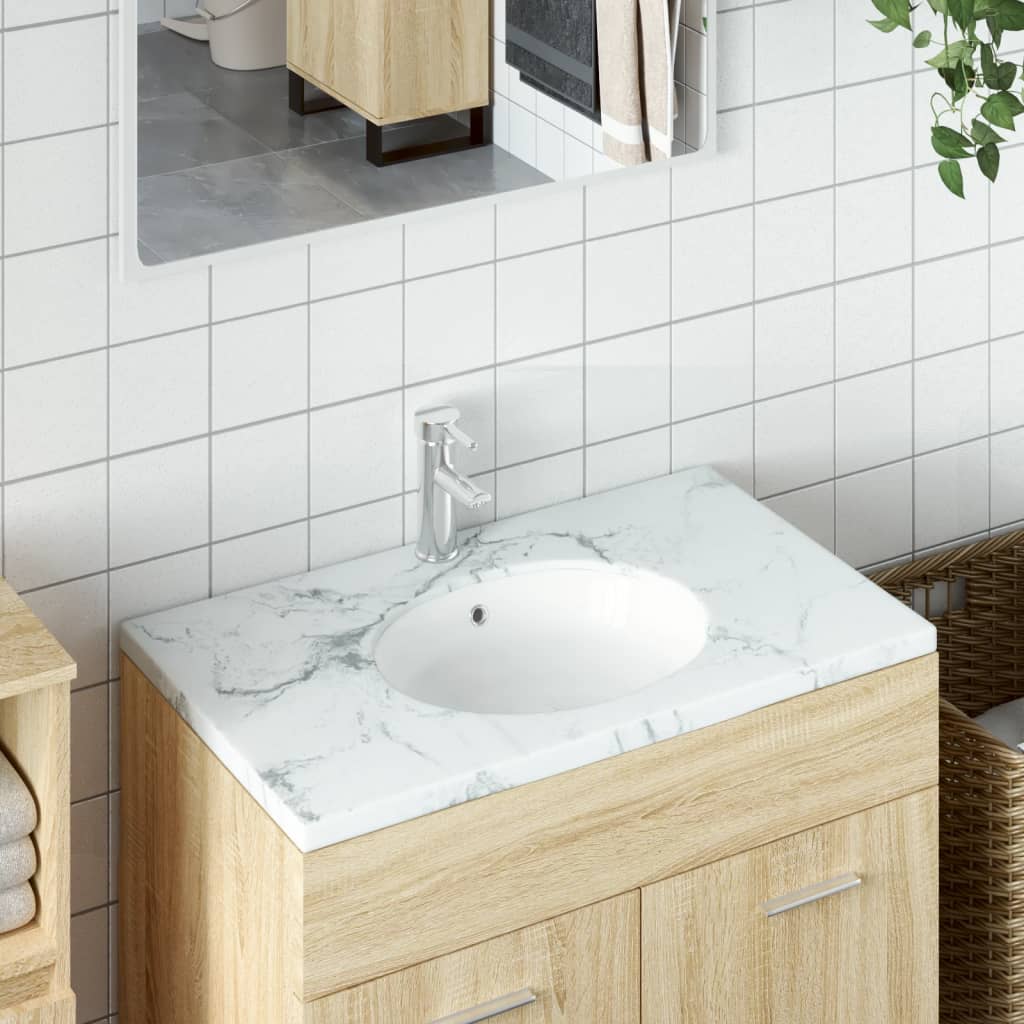 Berkfield Bathroom Sink White 38.5x33.5x19 cm Oval Ceramic