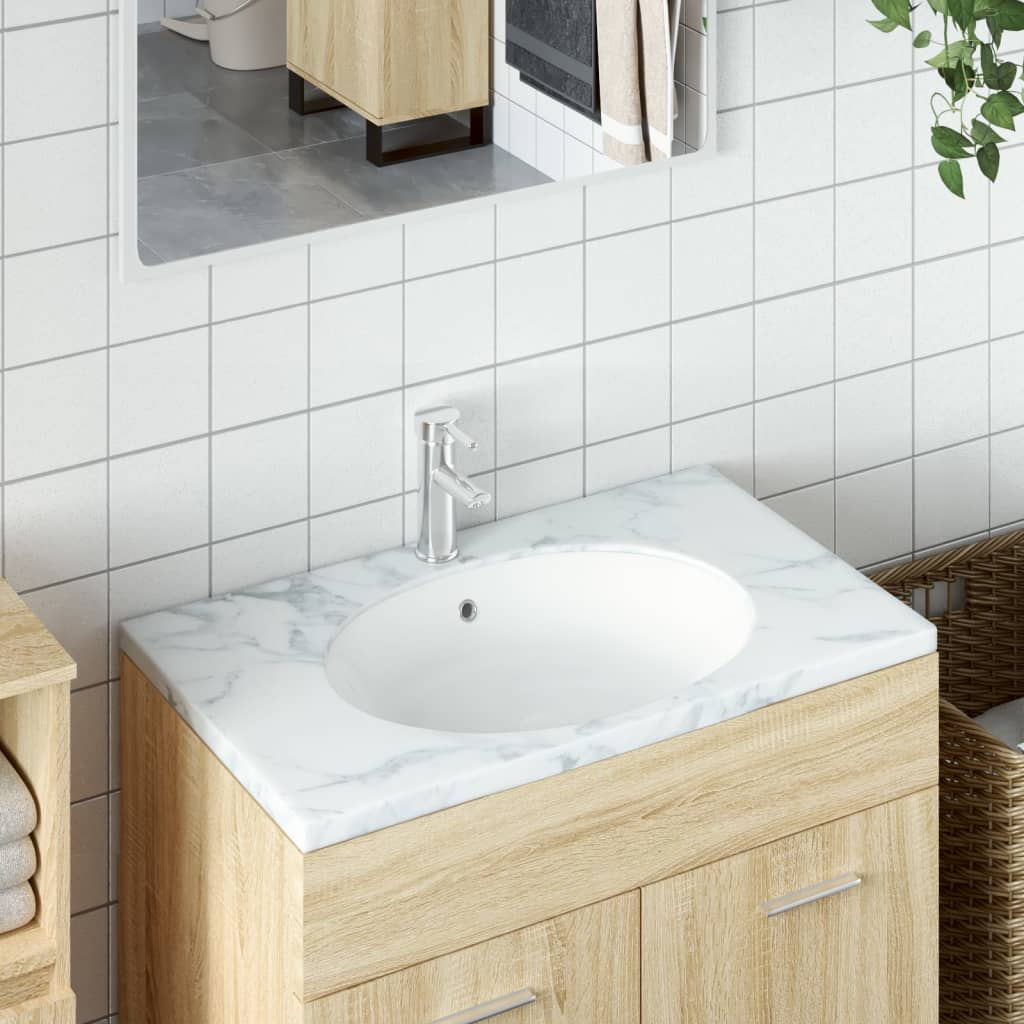 Berkfield Bathroom Sink White 49x40.5x21 cm Oval Ceramic