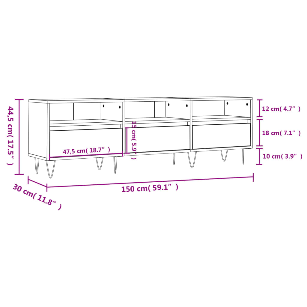 Berkfield TV Cabinet Black 150x30x44.5 cm Engineered Wood