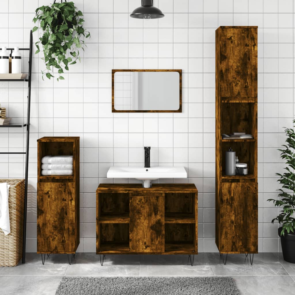 Berkfield Bathroom Cabinet Smoked Oak 30x30x100 cm Engineered Wood
