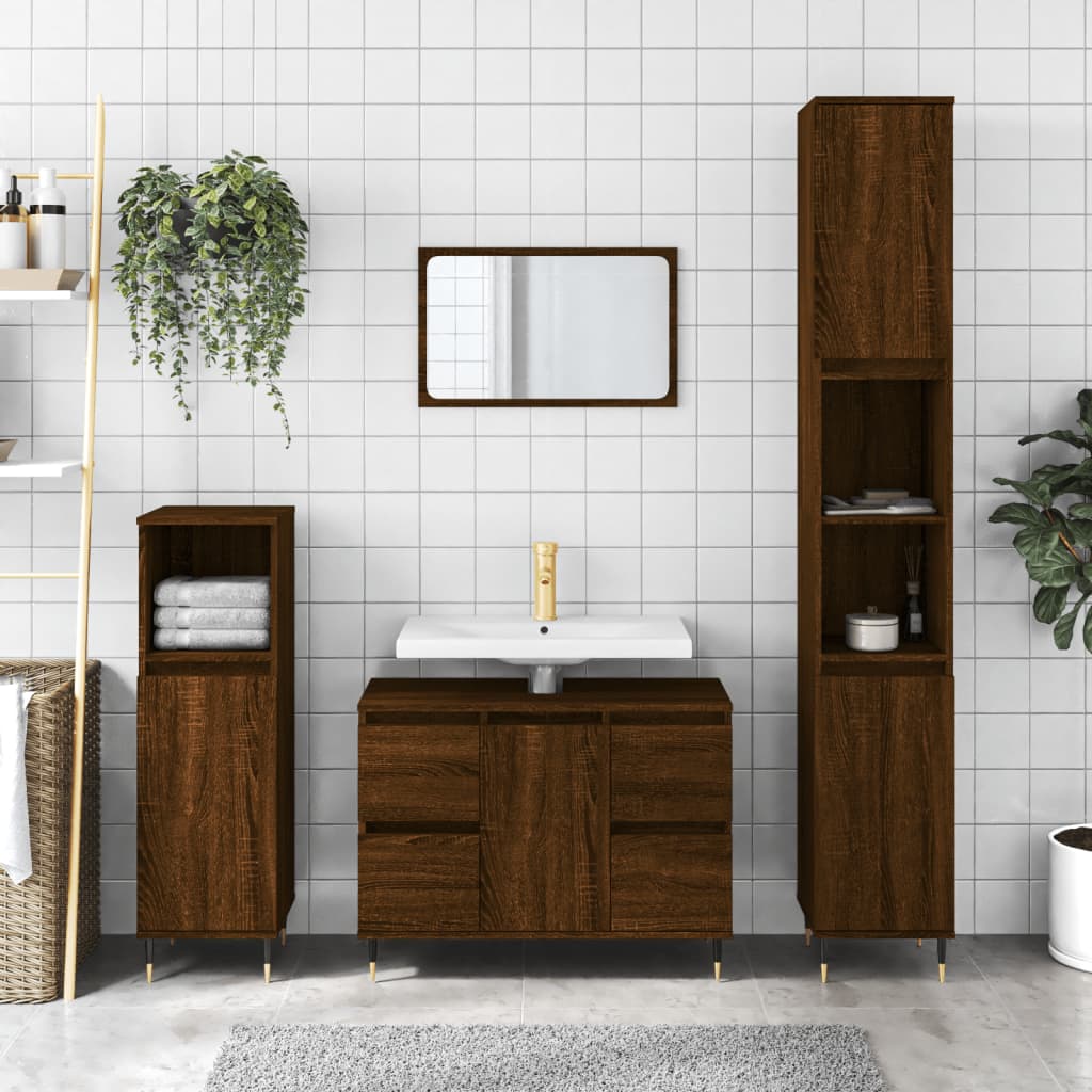 Berkfield Bathroom Cabinet Brown Oak 80x33x60 cm Engineered Wood