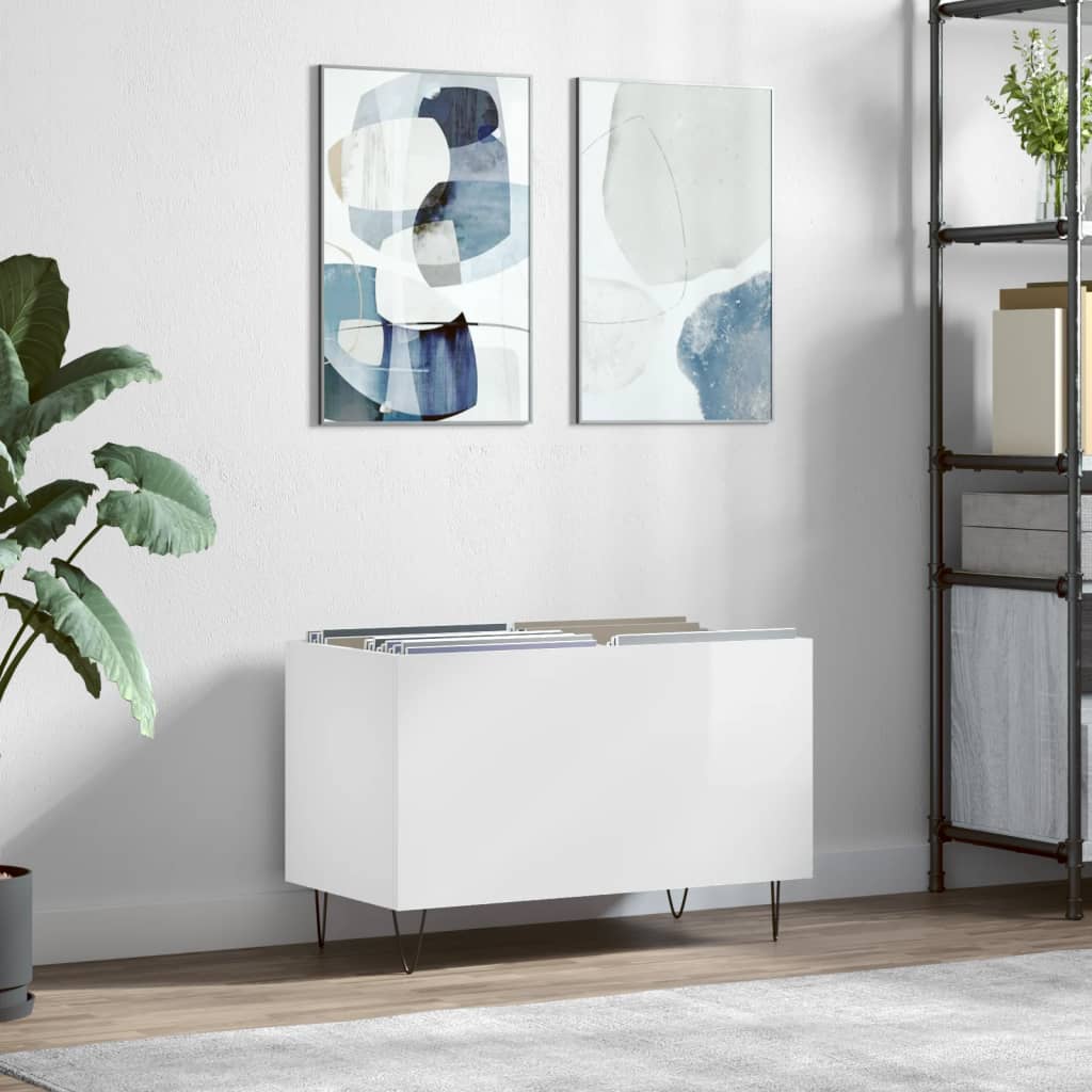 Berkfield Record Cabinet High Gloss White 74.5x38x48 cm Engineered Wood