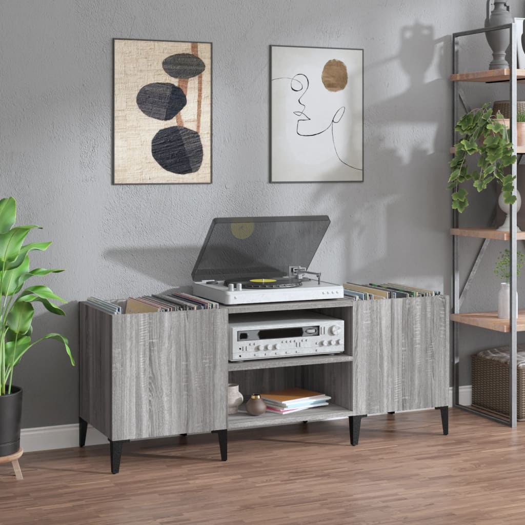 Berkfield Record Cabinet Grey Sonoma 121x38x48 cm Engineered Wood