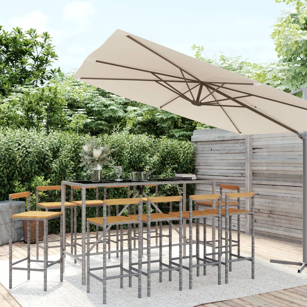 Berkfield 11 Piece Garden Bar Set Grey Poly Rattan& Solid Wood Acacia