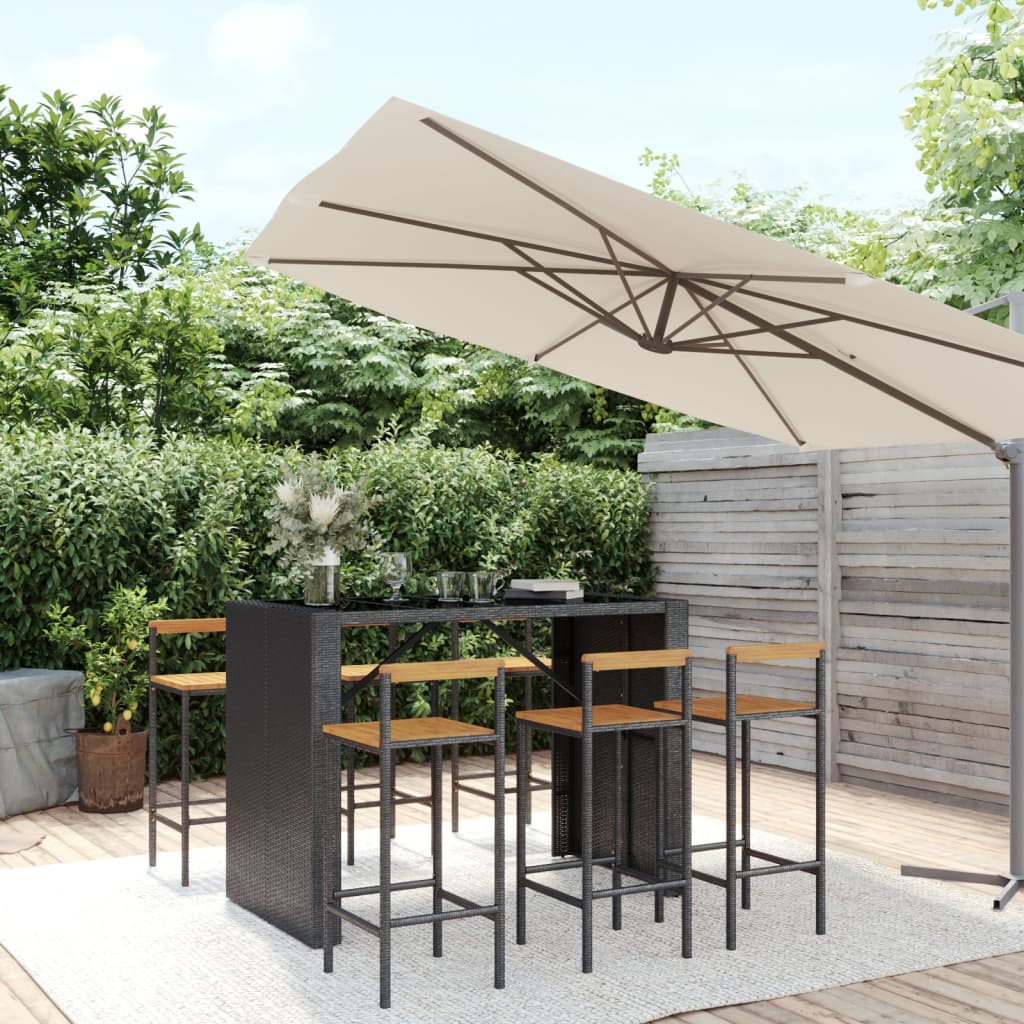 Berkfield 7 Piece Garden Bar Set Black Poly Rattan& Solid Wood Acacia