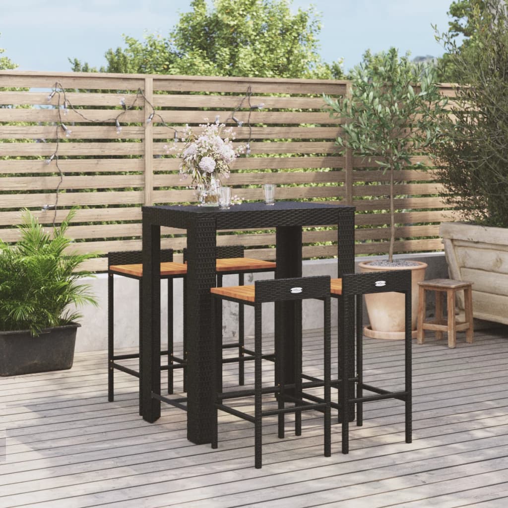Berkfield 5 Piece Garden Bar Set Black Poly Rattan&Solid Wood Acacia