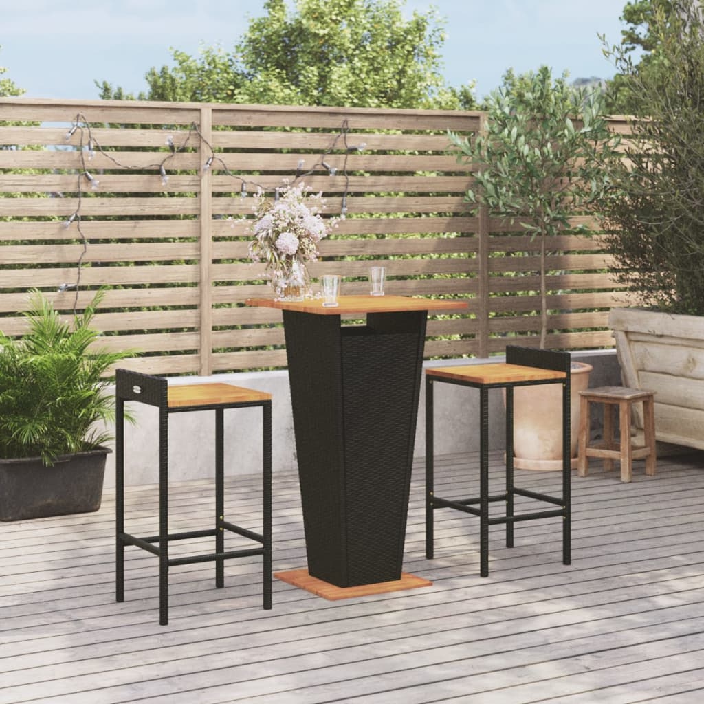 Berkfield 3 Piece Garden Bar Set Black Poly Rattan&Solid Wood Acacia