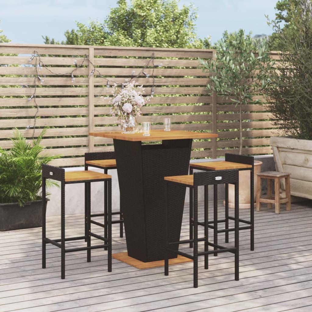 Berkfield 5 Piece Garden Bar Set Black Poly Rattan&Solid Wood Acacia