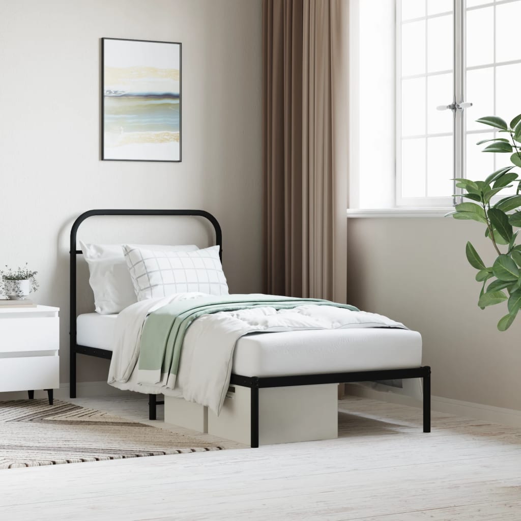 Berkfield Metal Bed Frame with Headboard Black 90x190 cm
