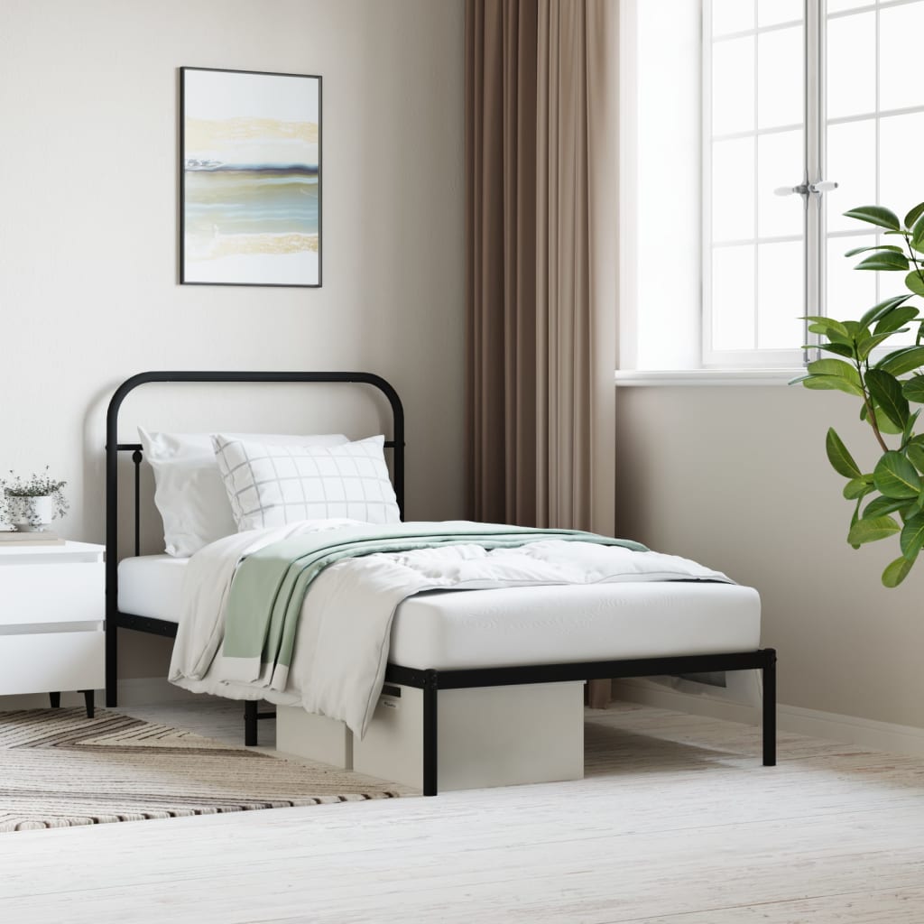 Berkfield Metal Bed Frame with Headboard Black 100x190 cm