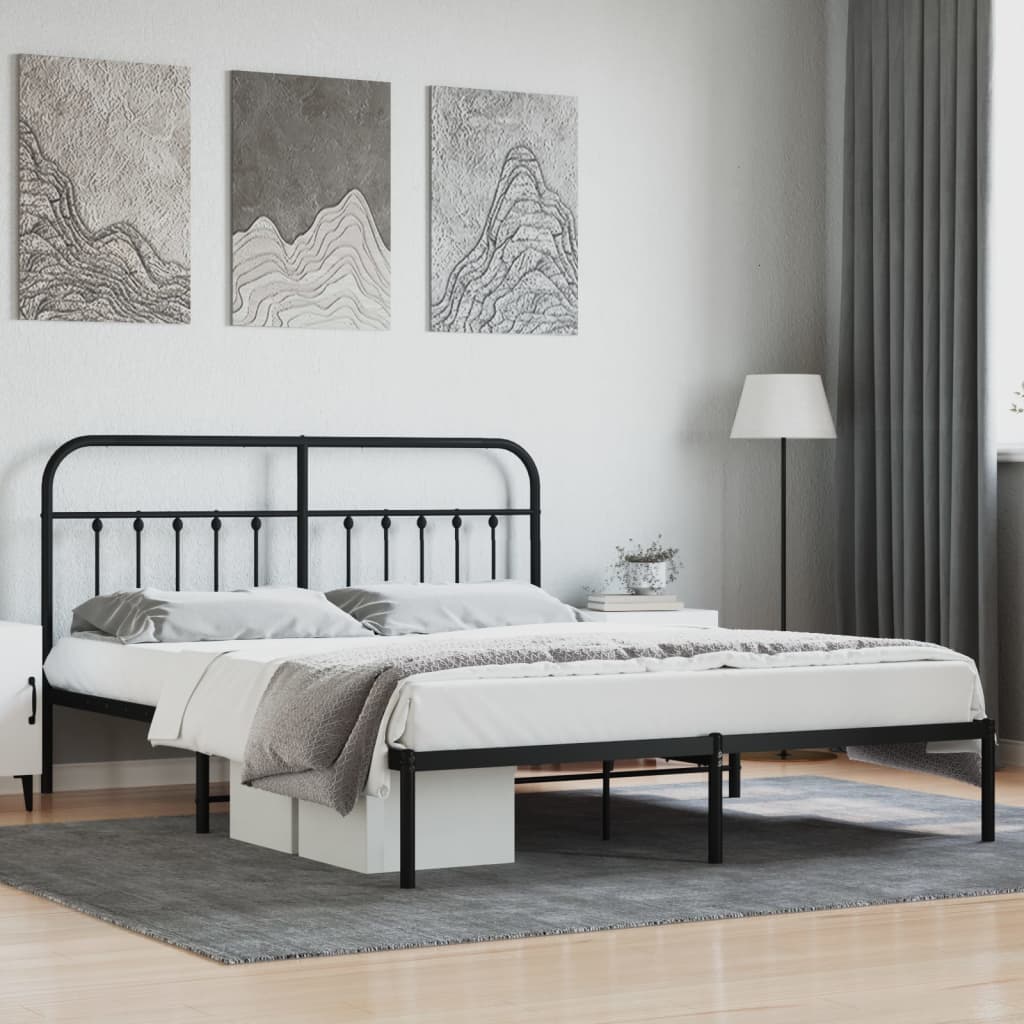 Berkfield Metal Bed Frame with Headboard Black 160x200 cm