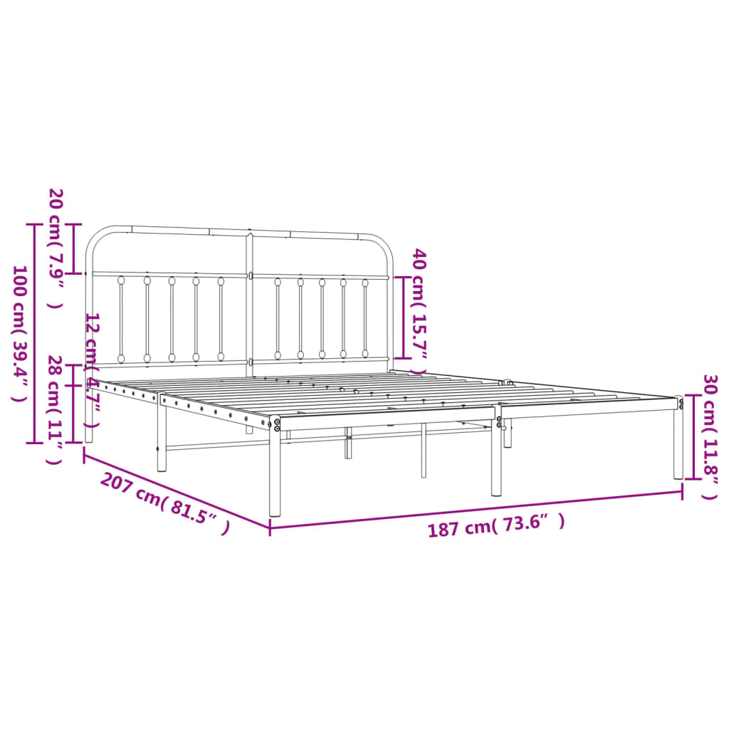 Berkfield Metal Bed Frame with Headboard Black 180x200 cm