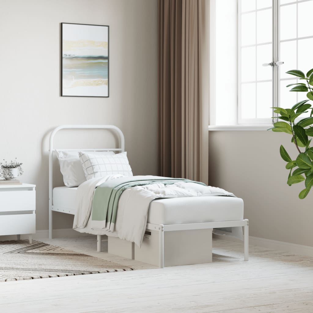 Berkfield Metal Bed Frame with Headboard White 75x190 cm