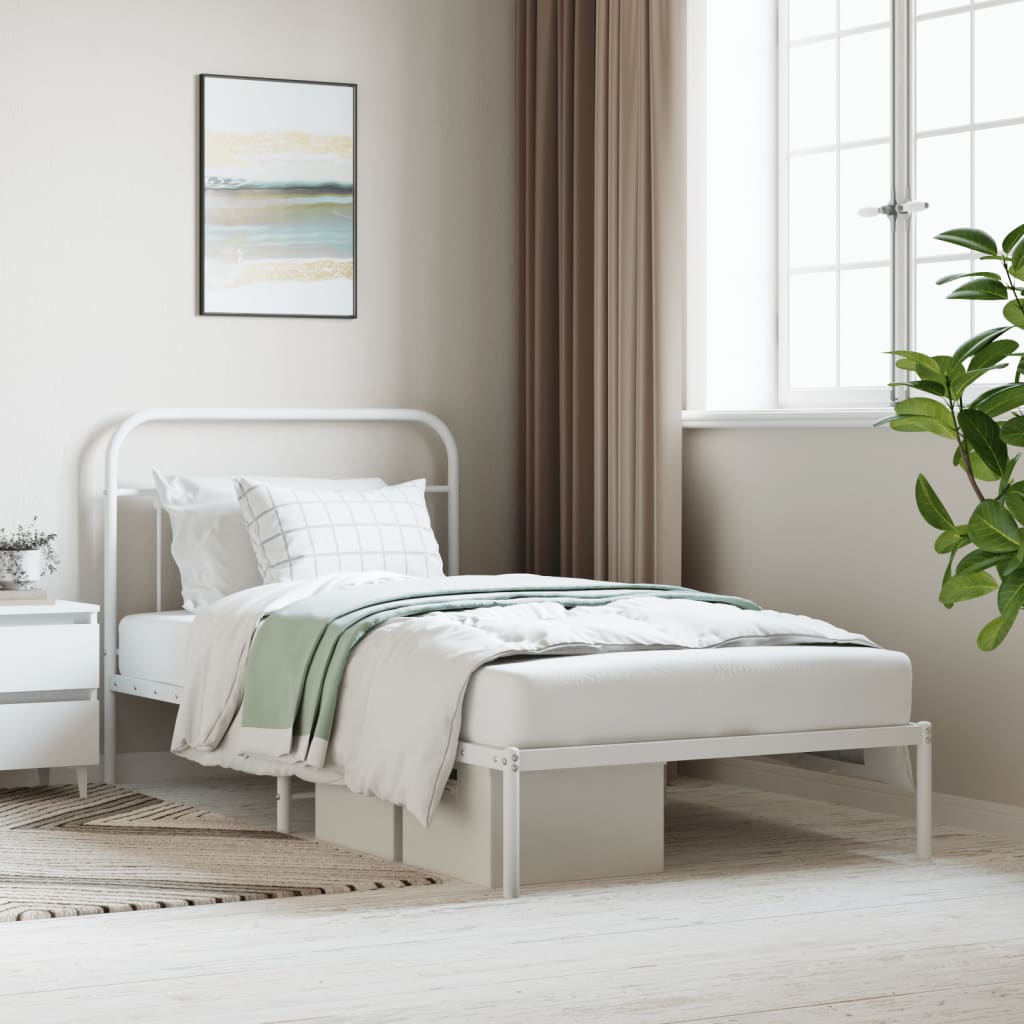 Berkfield Metal Bed Frame with Headboard White 107x203 cm