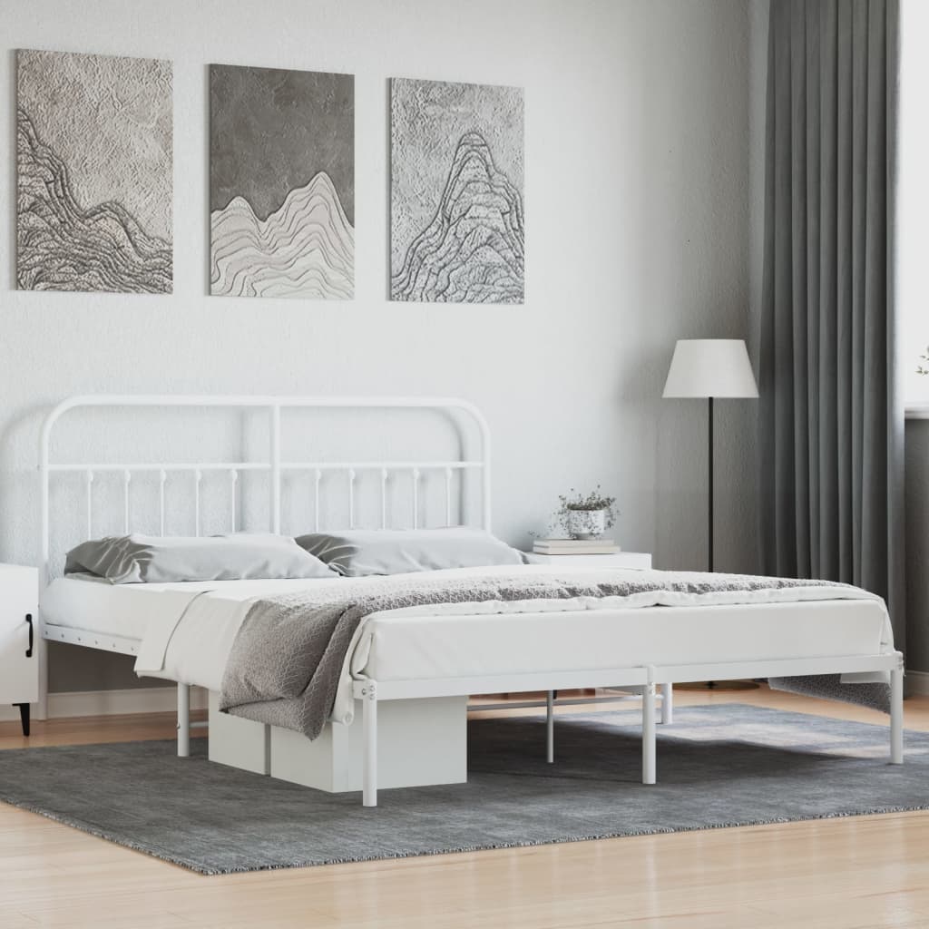 Berkfield Metal Bed Frame with Headboard White 183x213 cm